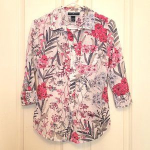 Karen Scott Pink Floral Button Down 3/4 Sleeve Shirt